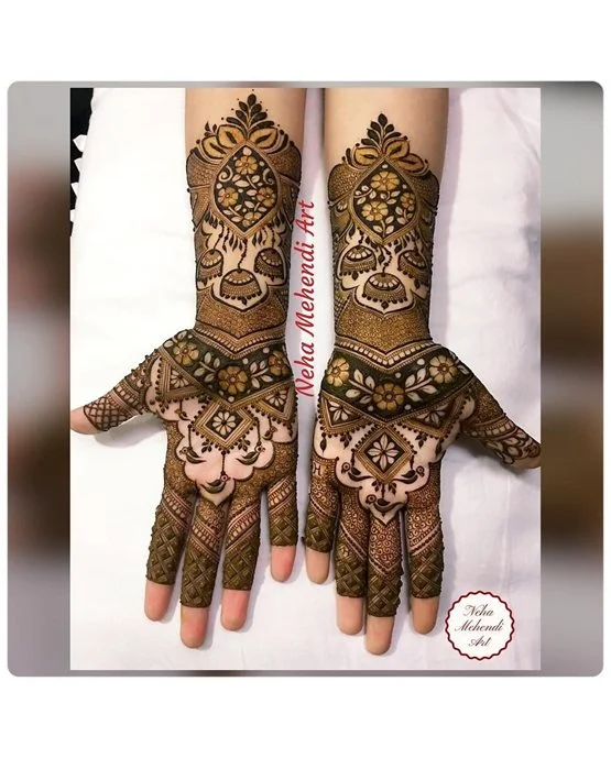 Filigree Vine Extension Blending Into Stylish Full Hand Mehndi Design